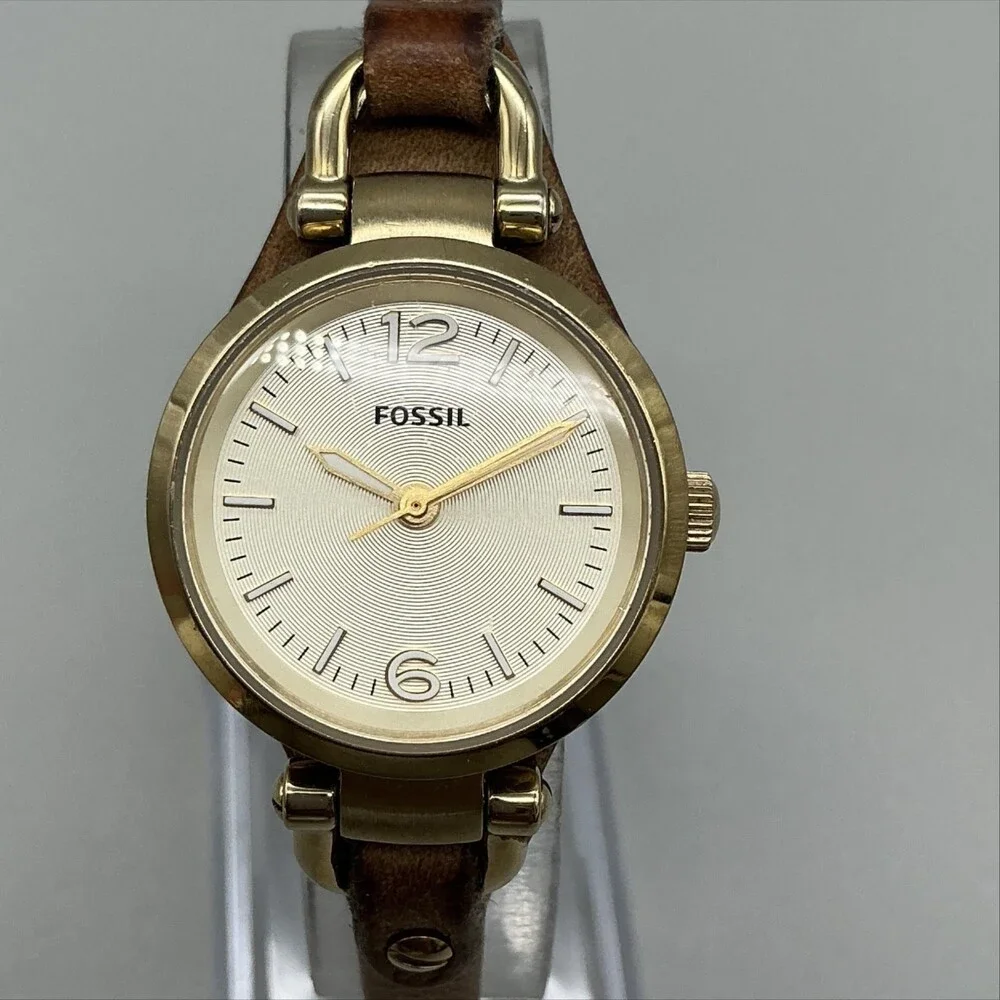 Fossil Georgia ES3264 Womens Watch 26mm Gold Tone Brown Leather New Battery